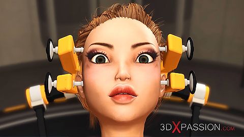 在科幻實驗室的束縛中的熱金發女郎被…